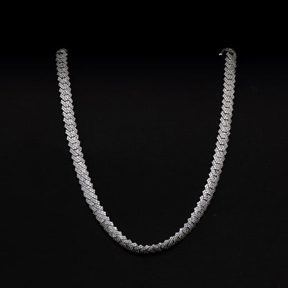 14K White Gold Natural Diamond Cuban Necklace