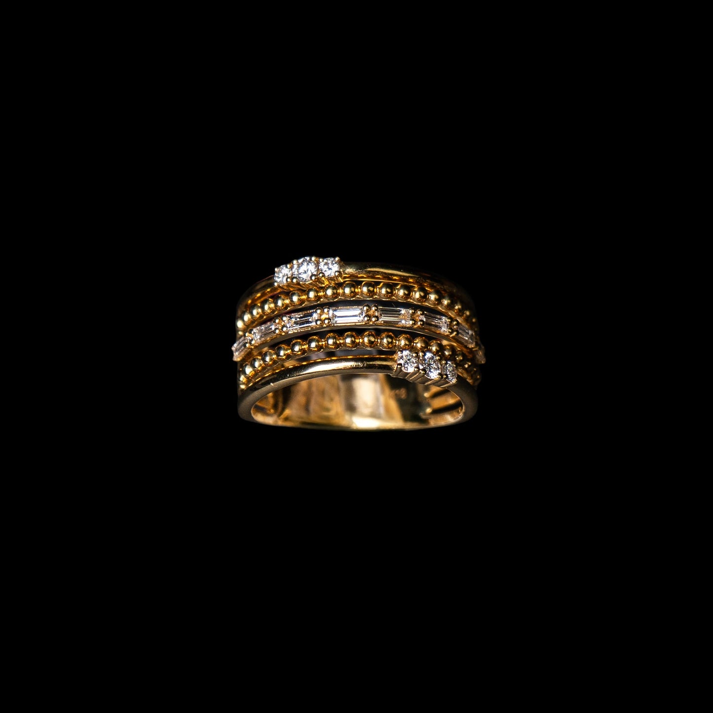 18K Yellow Gold Natural Diamond Stacked Ring