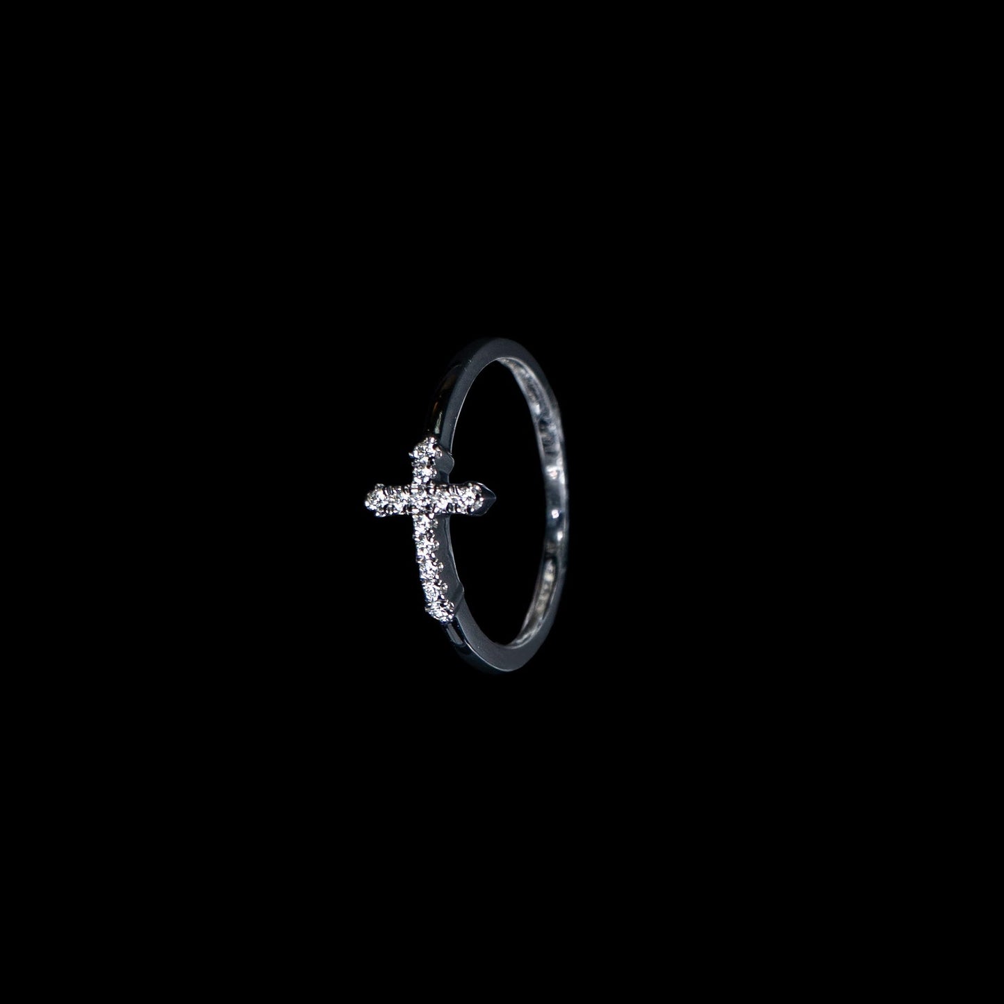 14K White Gold Natural Diamond Cross Ring