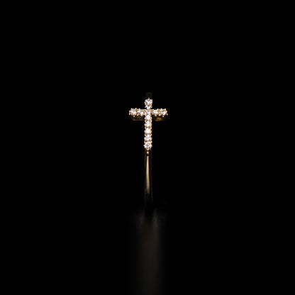 14K Yellow Gold Natural Diamond Cross Ring