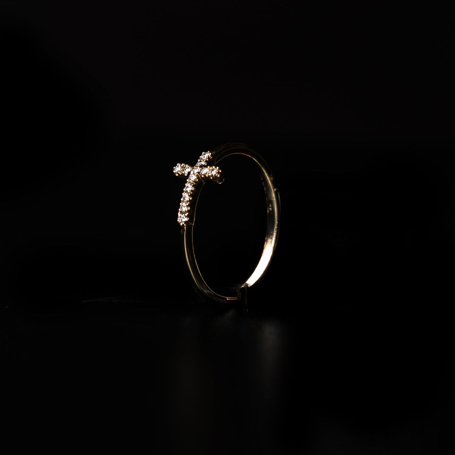 14K Yellow Gold Natural Diamond Cross Ring