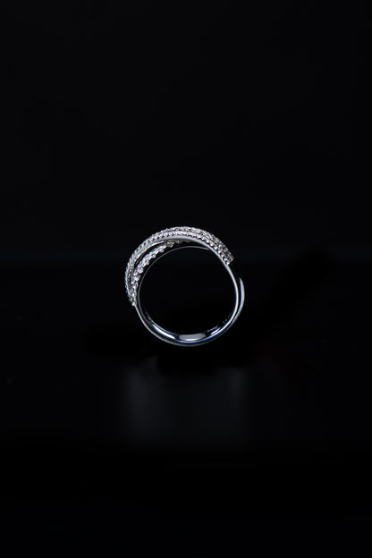 18K White Gold Natural Diamond Double Crossed Baguette Ring