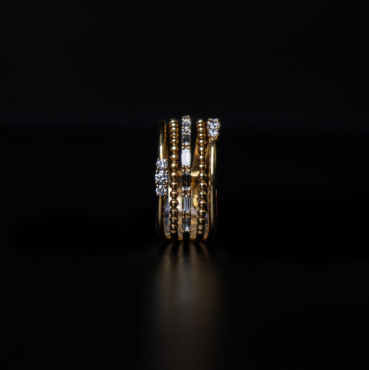 18K Yellow Gold Natural Diamond Stacked Ring