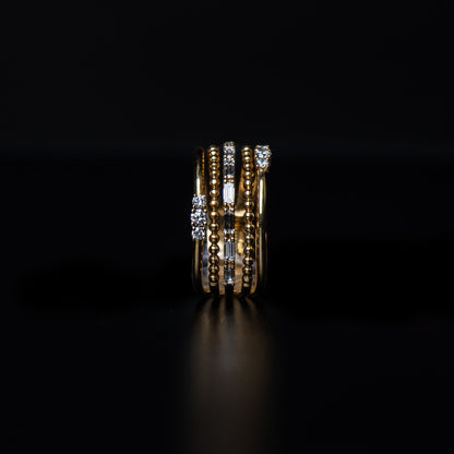 18K Yellow Gold Natural Diamond Stacked Ring