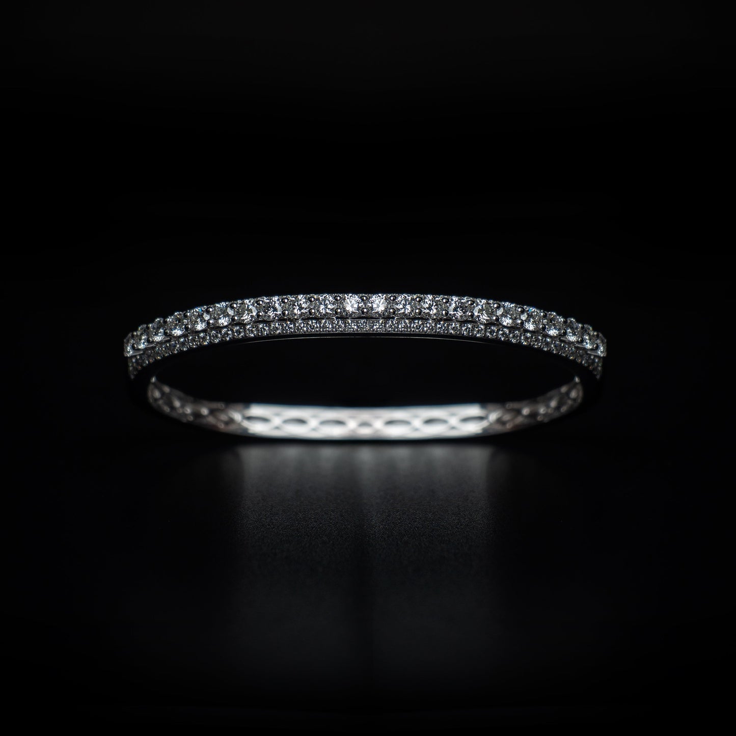 18k White Gold Natural Diamond 3 Row Bangle Bracelet