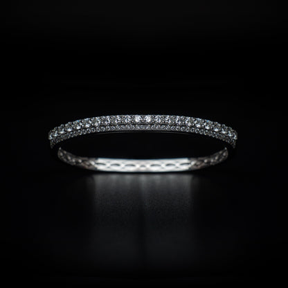 18k White Gold Natural Diamond 3 Row Bangle Bracelet